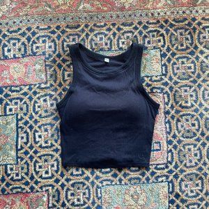 NWOT Uniqlo Black Ribbed Cropped Sleeveless Bra Top S